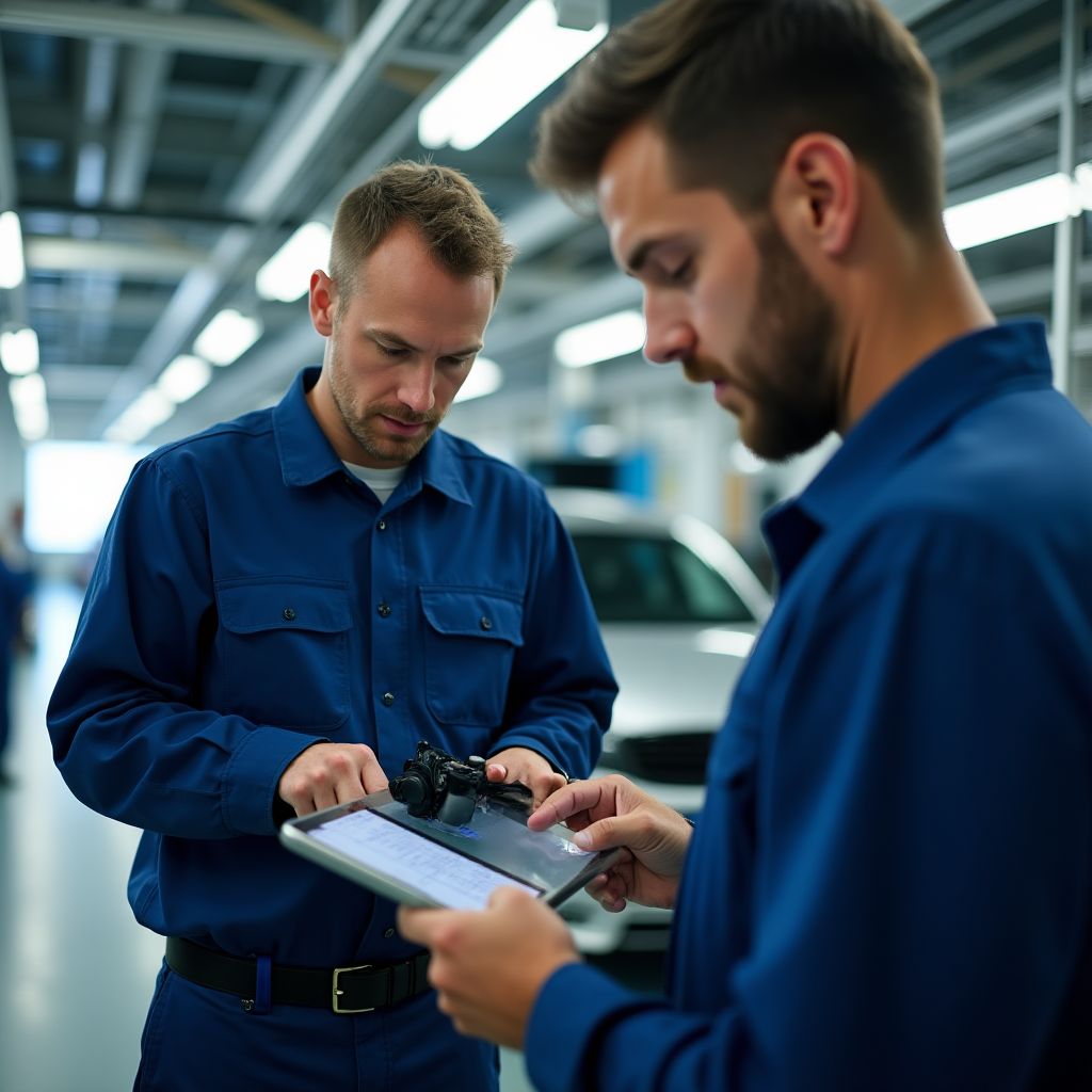 Técnicos trabajando con tecnología sostenible